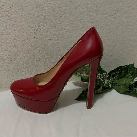 Prada | Red Patent Leather Platform Pumps Sz 37 1/2 - Picture 2 of 15
